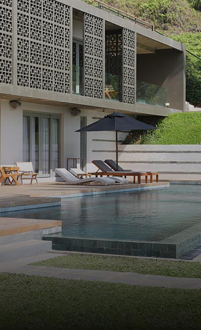 Beautiful pool view and sunbeds